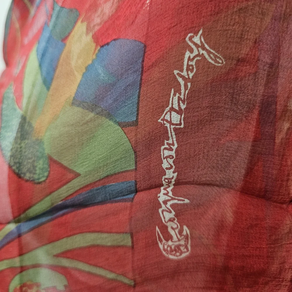 Chiffon Scarf Vintage Red Rooster Print Very Light And Airy Womens Retro - Picture 6 of 11